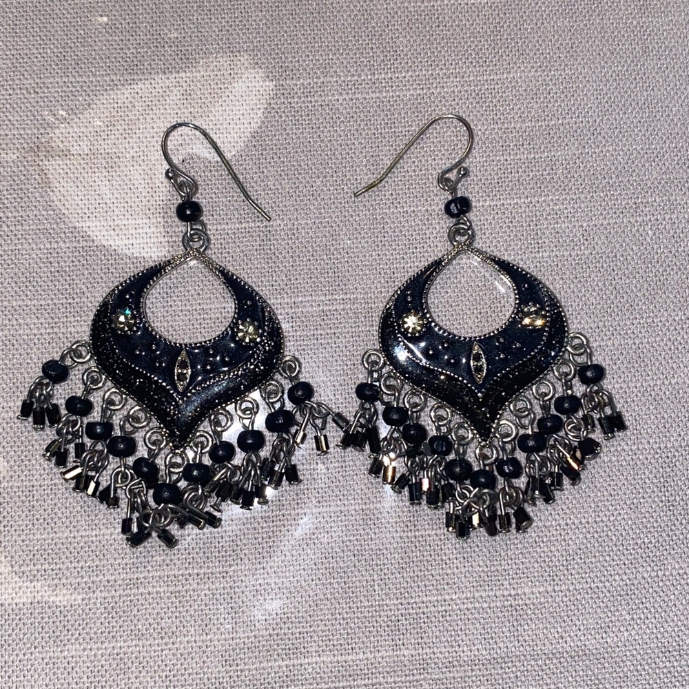 Elegant Black and Silver Chandelier Earrings